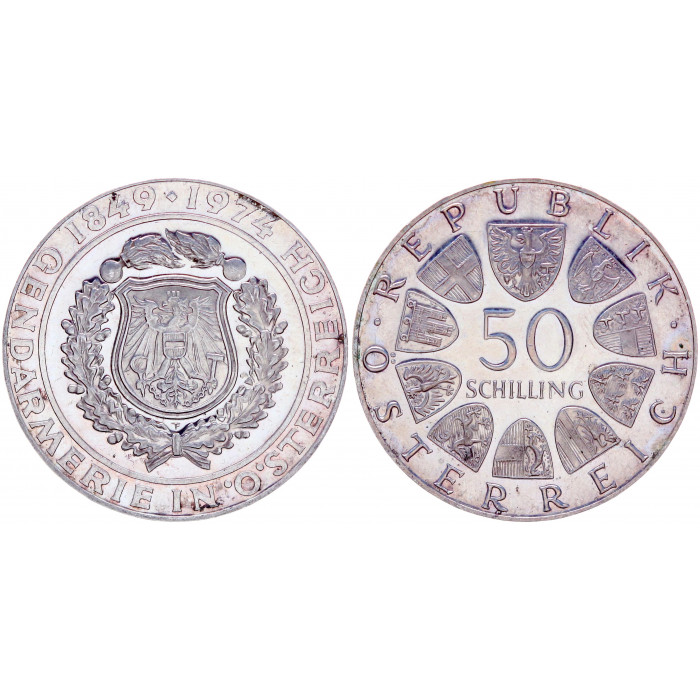 Австрия 50 шиллингов 1974 год KM#2920 125 лет Австрийской Жандармерии Серебро Proof