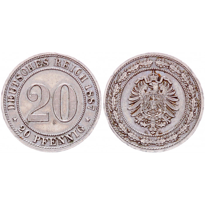 Германия 20 Пфеннигов 1887 А год  UNC KM# 9