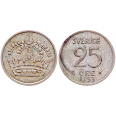 Швеция 25 эре 1953 год Серебро XF KM# 824