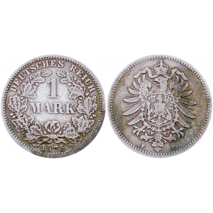 1 марка 1875 F Германия Серебро VF-XF KM# 7 Вльгельм 1 