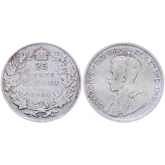 25 центов 1931 Канада Серебро VF KM# 24a 4