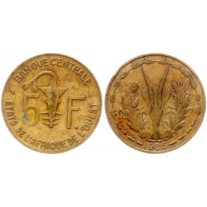 5 франков 1985 Французская Западная Африка XF KM # 2a. 
