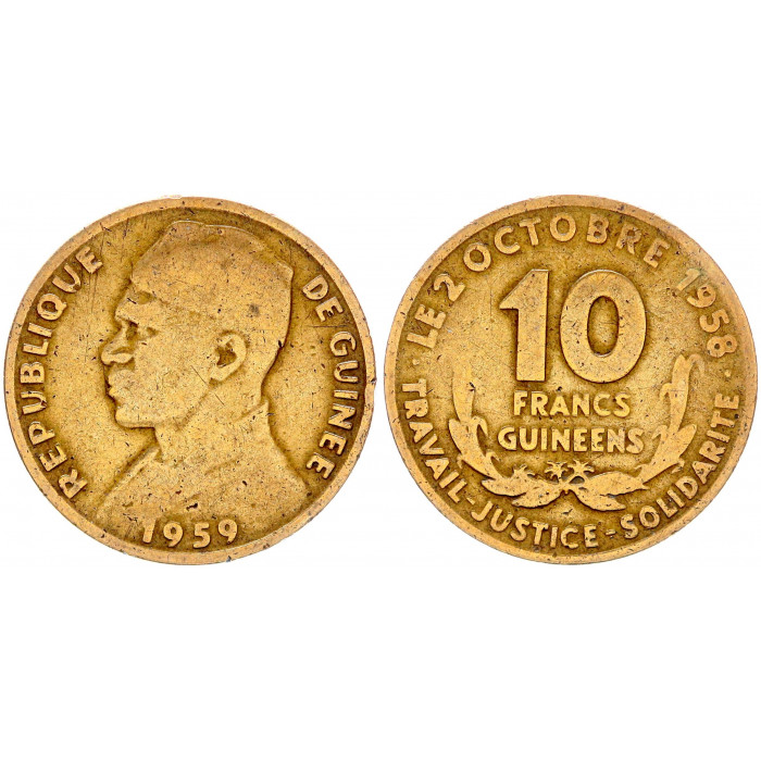 10 франков 1959 Гвинея VF KM# 2. Секу Туре