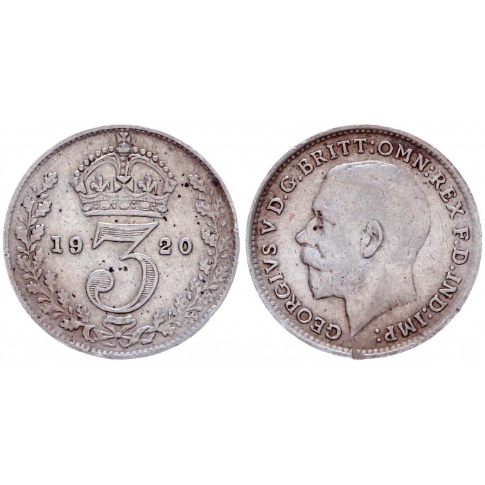3 пенса 1920 Великобритания XF KM# 813a Георг 5. Серебро.
