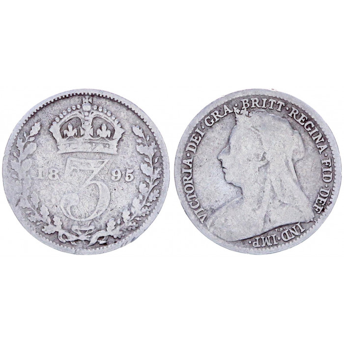 3 пенса 1895 Великобритания VF KM# 777 Виктория. Серебро. 
