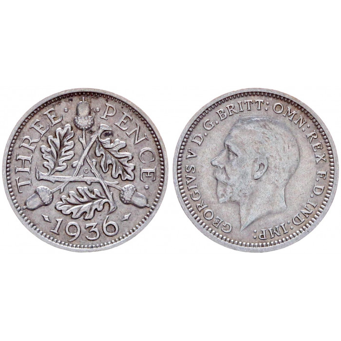 3 пенса 1936 Великобритания XF KM# 831 Георг 5. Серебро.
