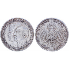 3 марки 1914 Германия Ангальт XF KM# 30 25 лет свадьбе Фридриха 2 и Марии Баденской. Серебро. 15.61 гр.