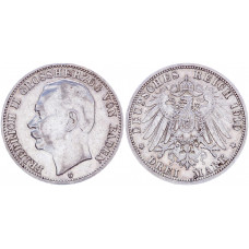 Германия Баден 3 марки 1910 G год aUNC KM# 289 Серебро. В Блеске.