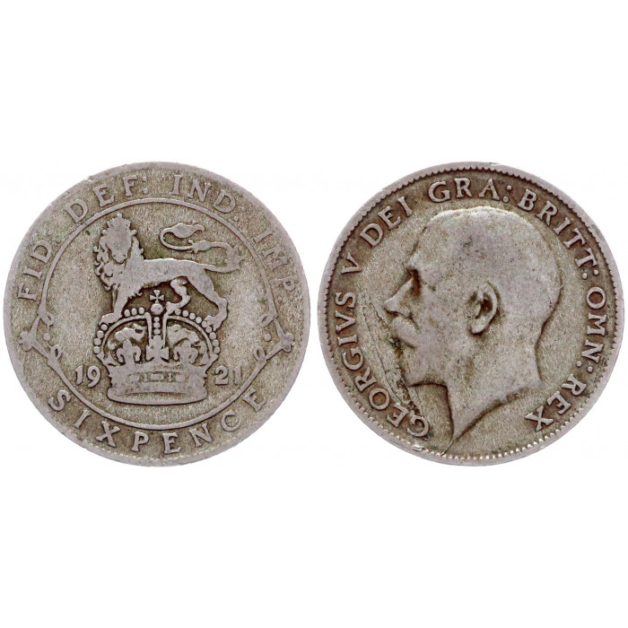 Великобритания 6 пенсов 1921 год XF. KM# 815 a. Серебро