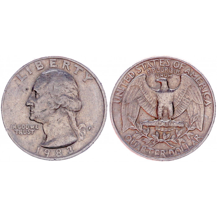 США 25 центов 1983 P год  XF. KM# 164a.