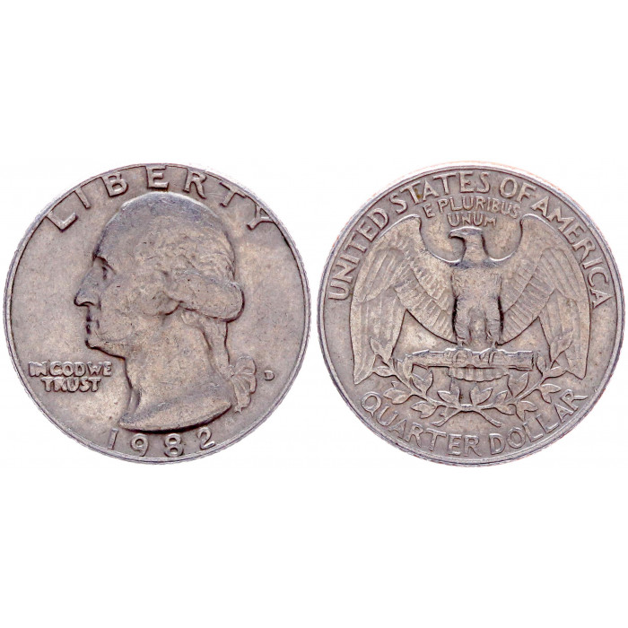 США 25 центов 1982 D год XF. KM# 164a.