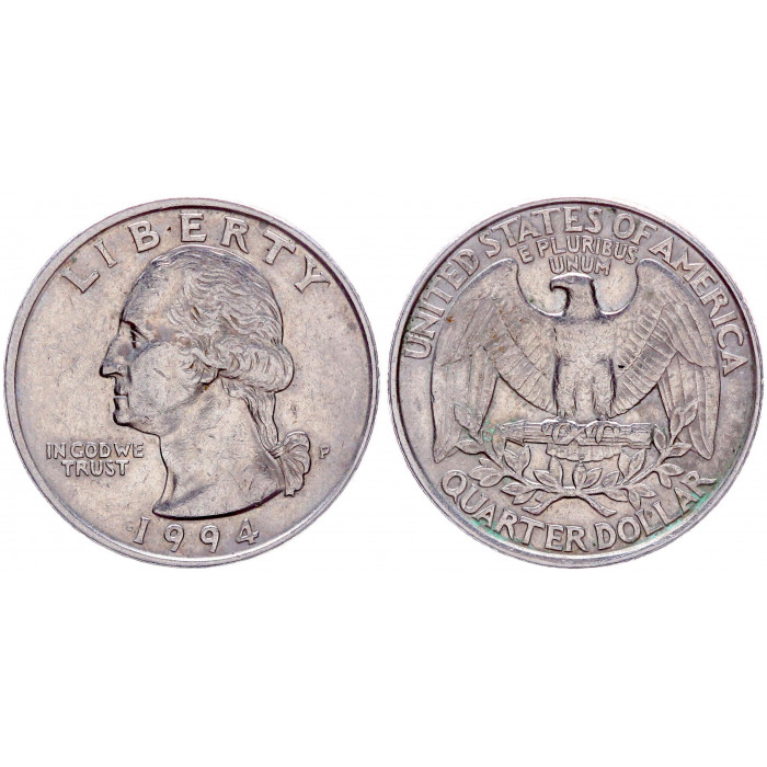 США 25 центов 1994 P год XF. KM# 164a.