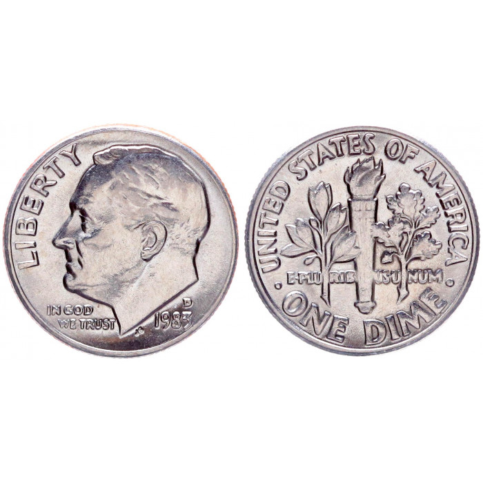 США 10 центов 1983 D год  UNC. KM# 195a.