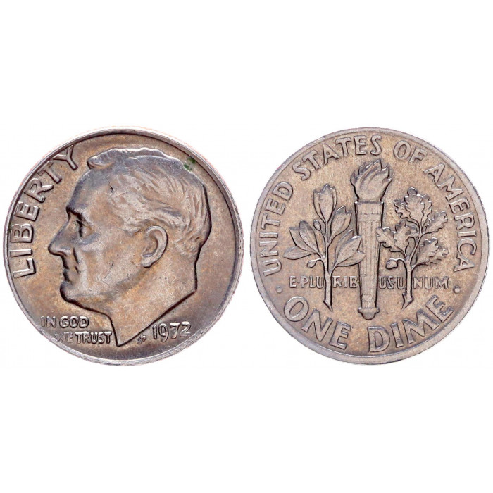 США 10 центов 1972 P год UNC. KM# 195a.