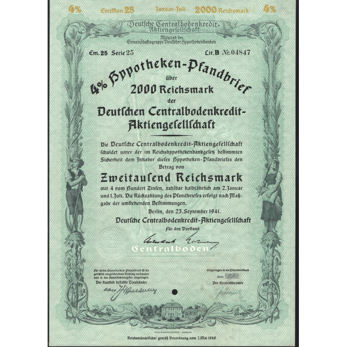 Облигация 2000 рейхсмарок 1941. Германия Третий Рейх Берлин. 