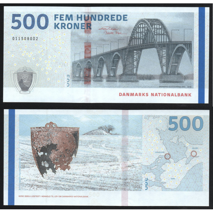 Дания 500 крон 2009  ( 2012 ) год ND P# 68. Номер 0115080 D 2 подп. 1  UNC - ПРЕСС