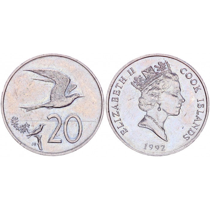 Острова Кука 20 центов 1992 год KM# 35 Фауна. Птица.  UNC
