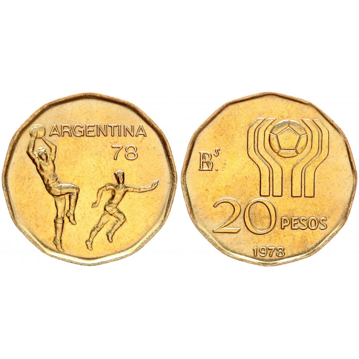 Аргентина 20 песо 1978 год Чемпионат Мира по футболу KM# 75 UNC