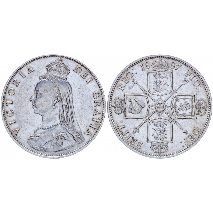 Великобритания 2 шиллинга 1 флорин 1887 года KM# 762 Ag. Королева Виктория. Юбилейный портрет. Римская цифра 1 в дате. 