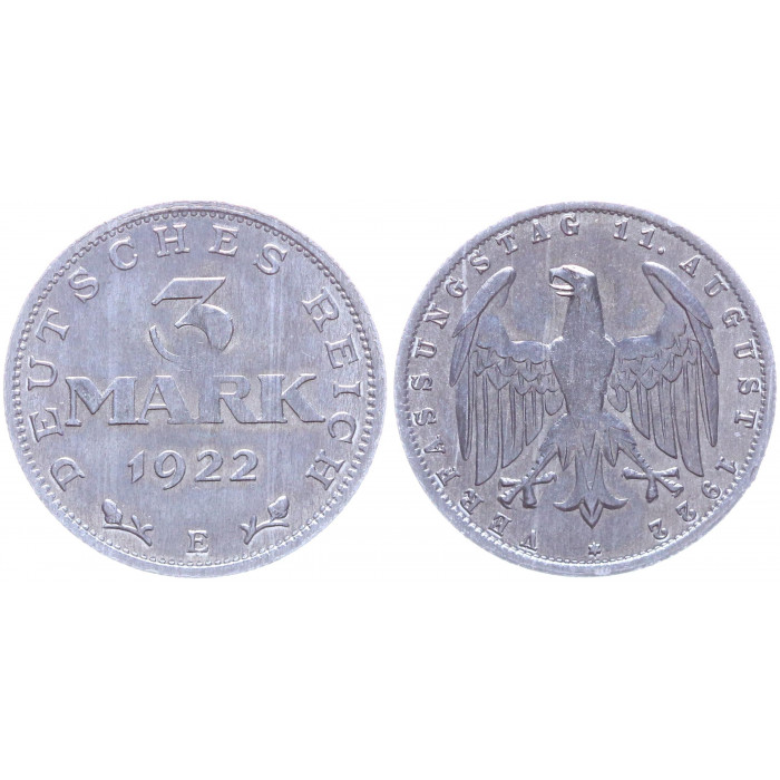 Германия Веймарская Республика 3 марки 1922 Е КМ# 28 Редкая.