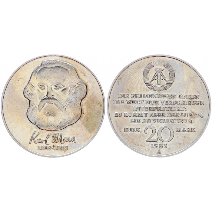 ГДР 20 марок 1983 100 лет со Дня Смерти К. Маркса KM# 95 UNC