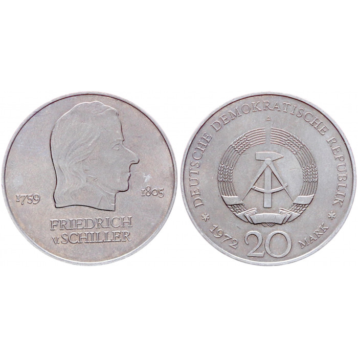 ГДР 20 марок 1972 Фридрих фон Шиллер KM# 40. XF