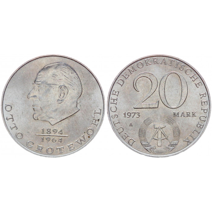 ГДР 20 марок 1973 Отто Гротеволь KM# 47 UNC