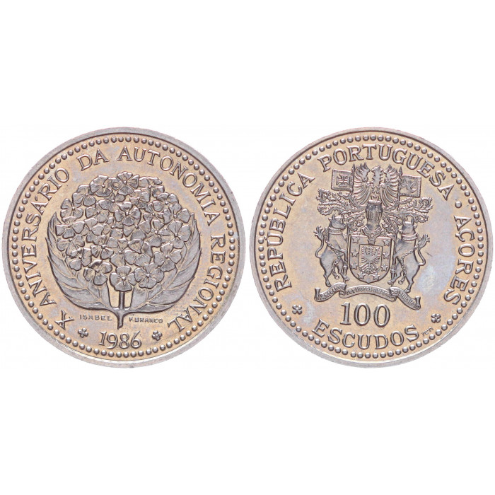 Португалия 100 эскудо 1986 10 лет Автономии Азорских Островов KM# 45 UNC