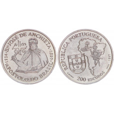 Португалия 200 эскудо 1997 400 лет со дня смерти Апостола Жозе ди Аншиета в Бразилии KM# 699 UNC