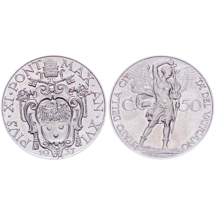 Ватикан 50 чентезимо 1937 Папа Пий 12 KM# 34, UNC