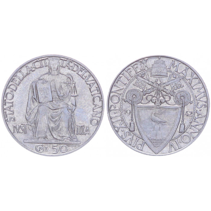 Ватикан 50 чентезимо 1942 Папа Пий 12 KM# 34, UNC