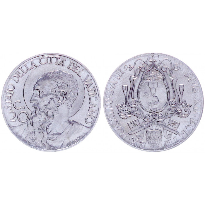 Ватикан 20 чентезимо 1941 папа Пий 12 KM# 24a, UNC