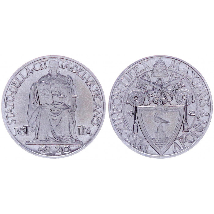 Ватикан 20 чентезимо 1942 папа Пий 12 KM# 24a, UNC