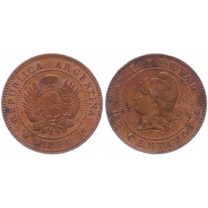 Аргентина 1 сентаво 1884 KM# 32,  XF