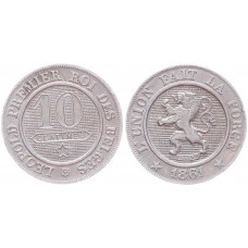 Бельгия 10 сентим 1861 KM# 22, XF