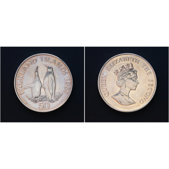 Фолклендские Острова 50 Пенсов 1987 год. "Королевские пингвины"; KM# 25, UNC