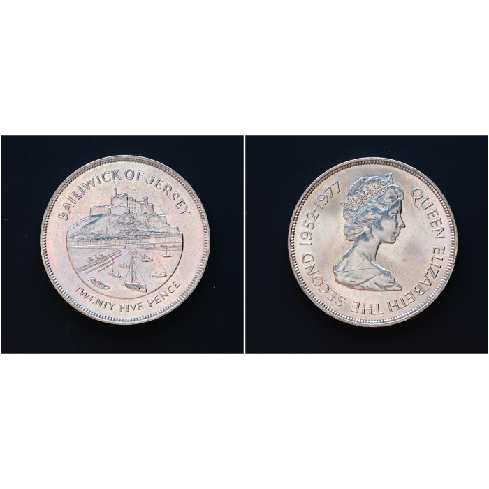 Джерси 25 Пенсов 1977 год. "25 лет правления Елизаветы II"; KM# 44, UNC
