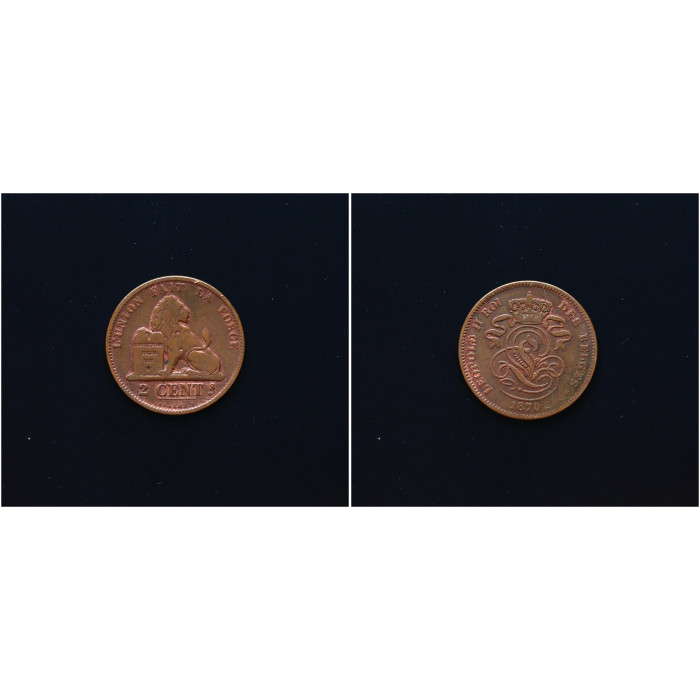 Бельгия 2 Сантима 1870 год. KM# 35, XF