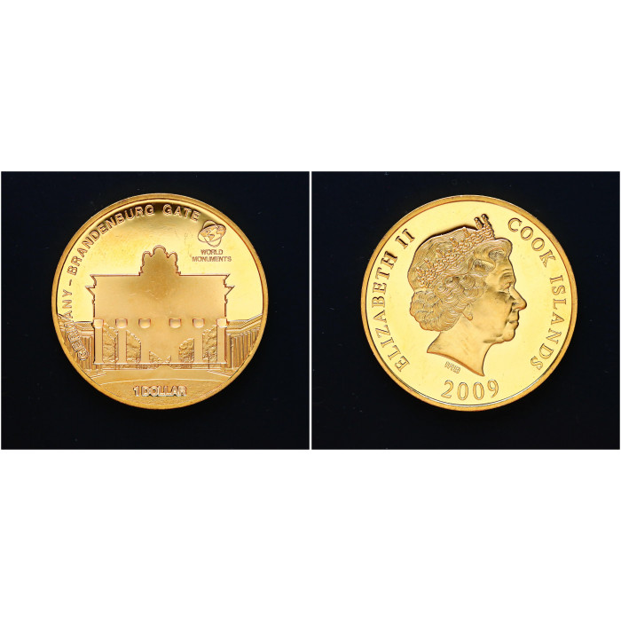 Остров Кука 1 Доллар 2009 год. "Бранденбургские ворота"; KM# 1568, Proof