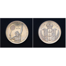 Ниуэ 5 Долларов 1985 год. "Сеул, теннис, Борис Беккер"; KM# 1, BUNC