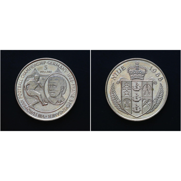 Ниуэ 5 Долларов 1988 год. "чемпионат Европы по футболу, ФРГ 1988"; KM# 12, UNC 