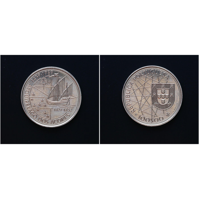 Португалия 100 Эскудо 1989 год. "открытие Азорских островов"; KM# 648, UNC