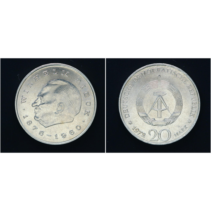 ГДР 20 Марок 1972 год. "Первый президент ГДР Вильгельм Пик";  KM# 42, UNC