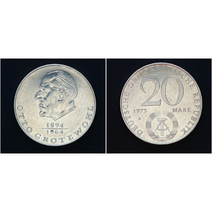 ГДР 20 Марок 1973 год. "Отто Гротеволь";  KM# 47, UNC