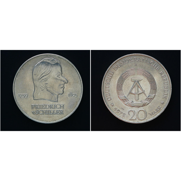 ГДР 20 Марок 1972 год. "Фридрих фон Шиллер"; KM# 40, UNC