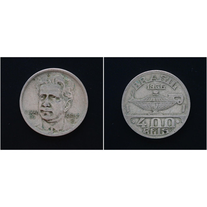 Бразилия 400 Реалов 1936 год. KM# 539, XF
