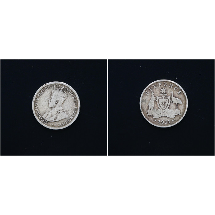 Австралия 6 Пенсов 1911 год. Ag, KM# 25, VF