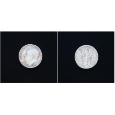 США 1 Дайм (10 центов) 1946 год. "Рузвельт"; Ag, KM# 195, AU
