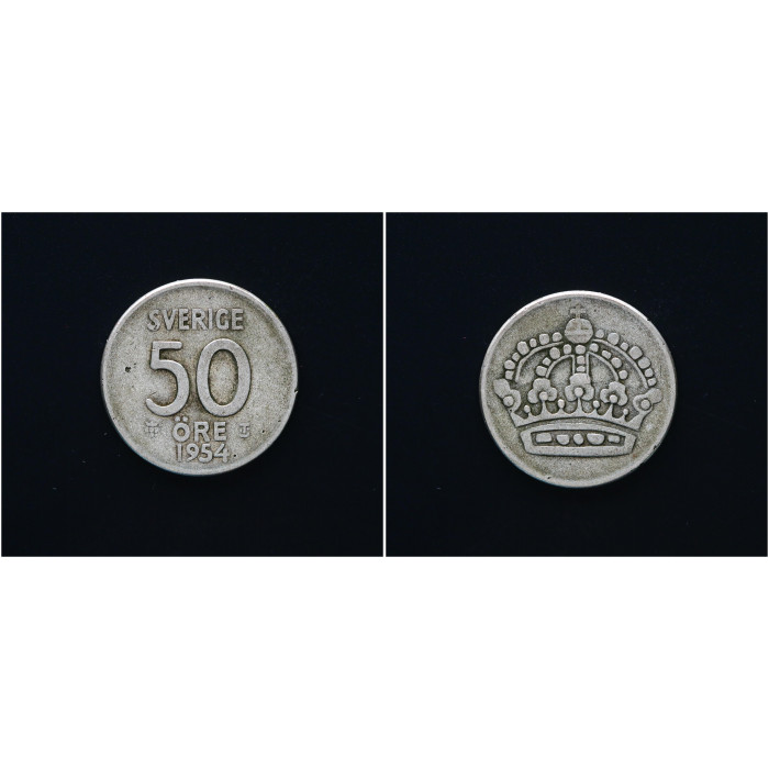 Швеция 50 Эре 1954 год. Ag, KM# 825, XF