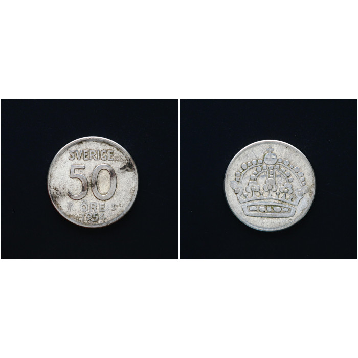 Швеция 50 Эре 1954 год. Ag, KM# 825, XF